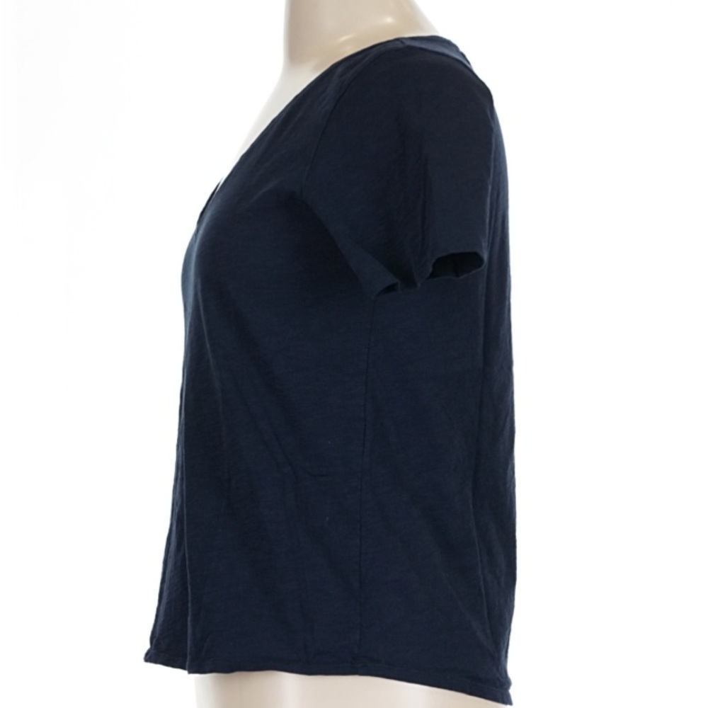 Sezane V-Neck Basic Cotton T-Shirt Navy Blue medium - Picture 2 of 7